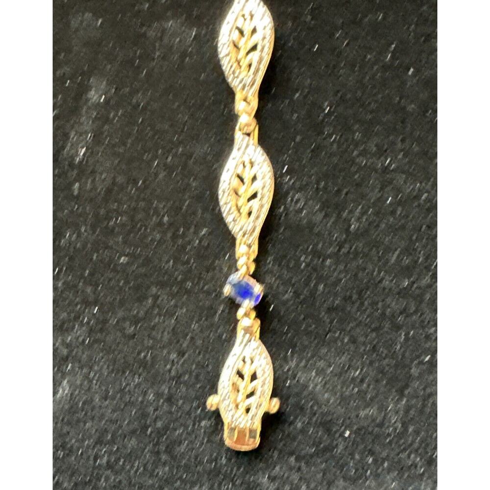 SIGNED DL Gold Plated Sterling 925 Filigree Sapphire Blue Crystals 7.5” Bracelet - Picture 10 of 12